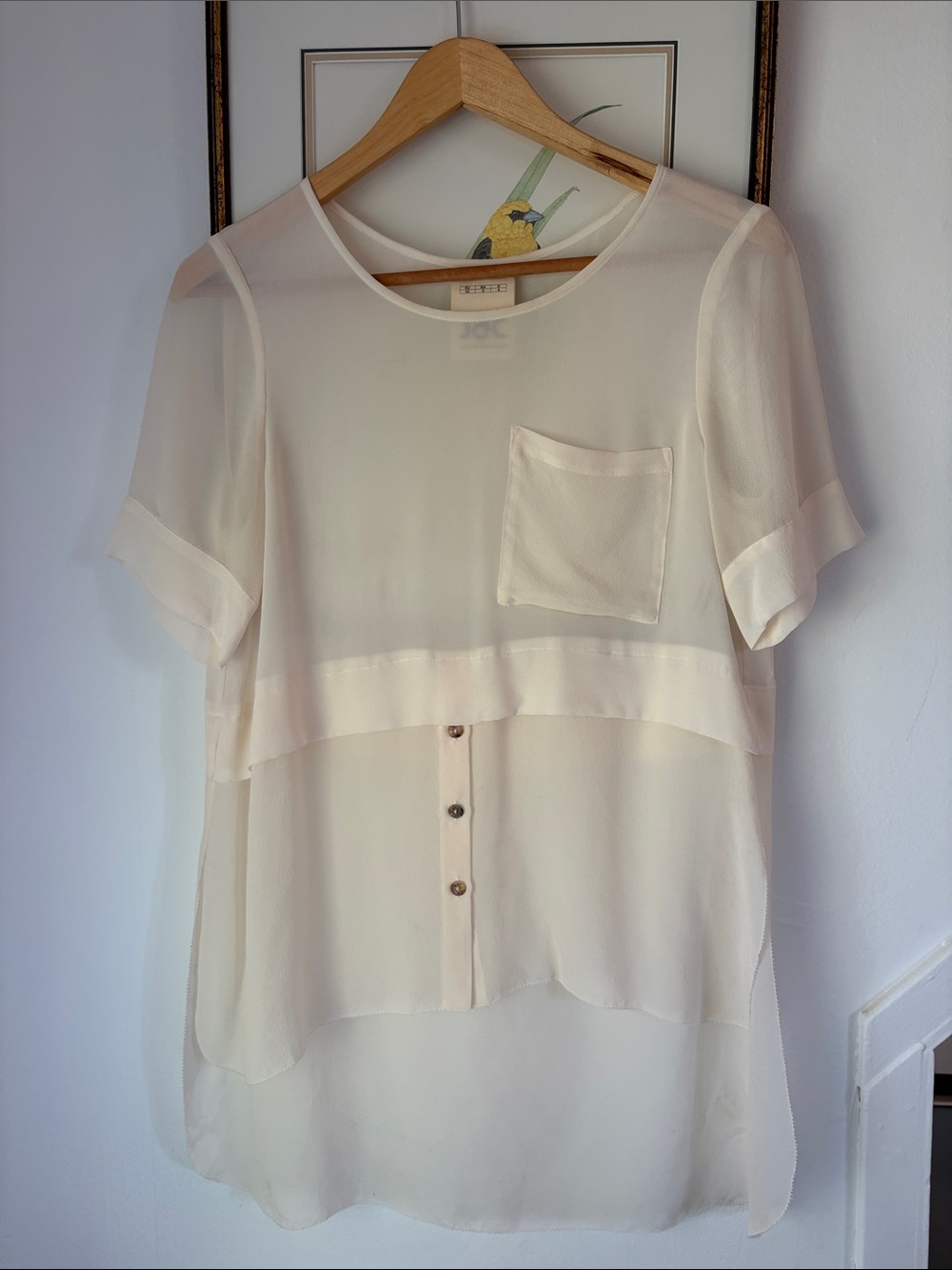 JAC Cream Short-Sleeve Sheer Layered Blouse